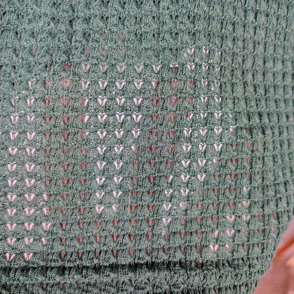 Womens L Waffle Knit Henley Hoodie Green Textured Gorpcore Casual Pullover - Picture 3 of 10